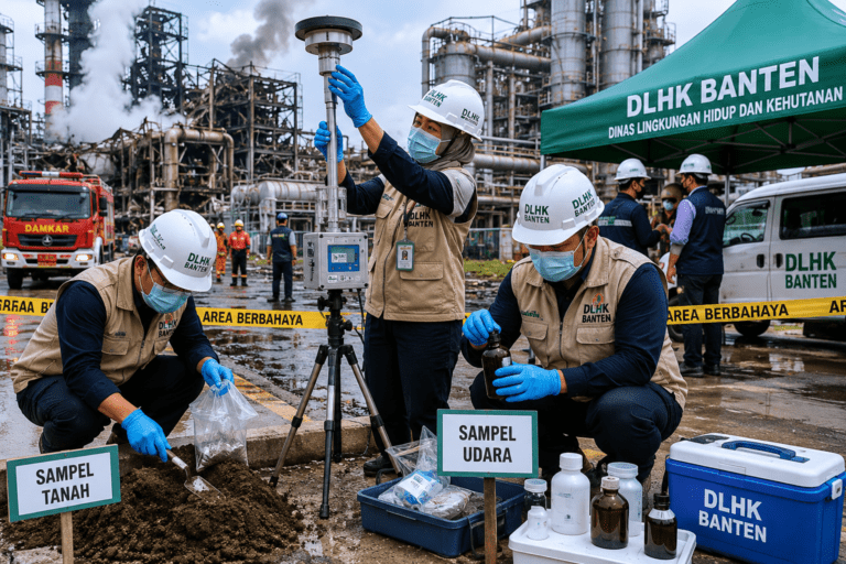 DLHK Banten Ambil Sampel Udara dan Tanah Pascaledakan Pabrik Cilegon