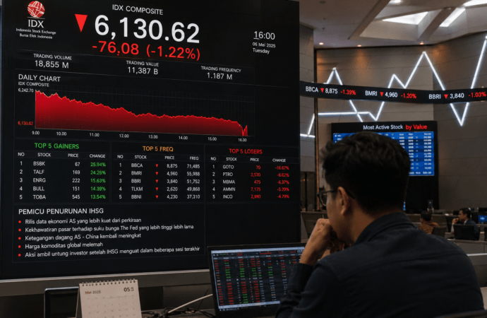 IHSG Ditutup Turun 76 Poin ke Level 6.130, Ini Pemicunya