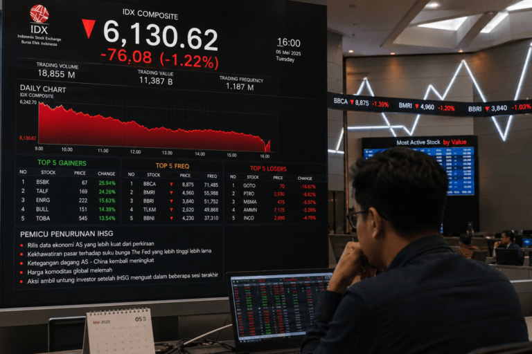IHSG Ditutup Turun 76 Poin ke Level 6.130, Ini Pemicunya