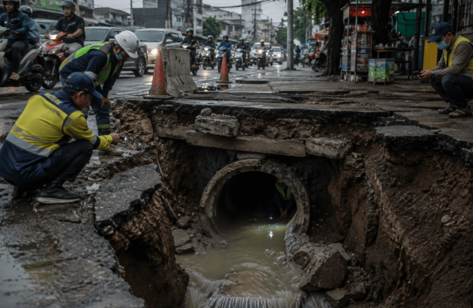 Penyebab Jalan Amblas di Lenteng Agung Terungkap, Saluran Air di Bawah Jalan Rusak