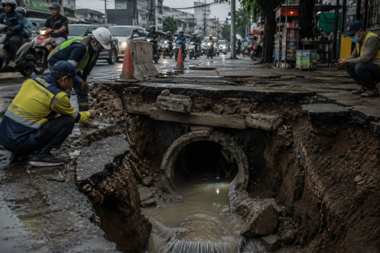 Penyebab Jalan Amblas di Lenteng Agung Terungkap, Saluran Air di Bawah Jalan Rusak