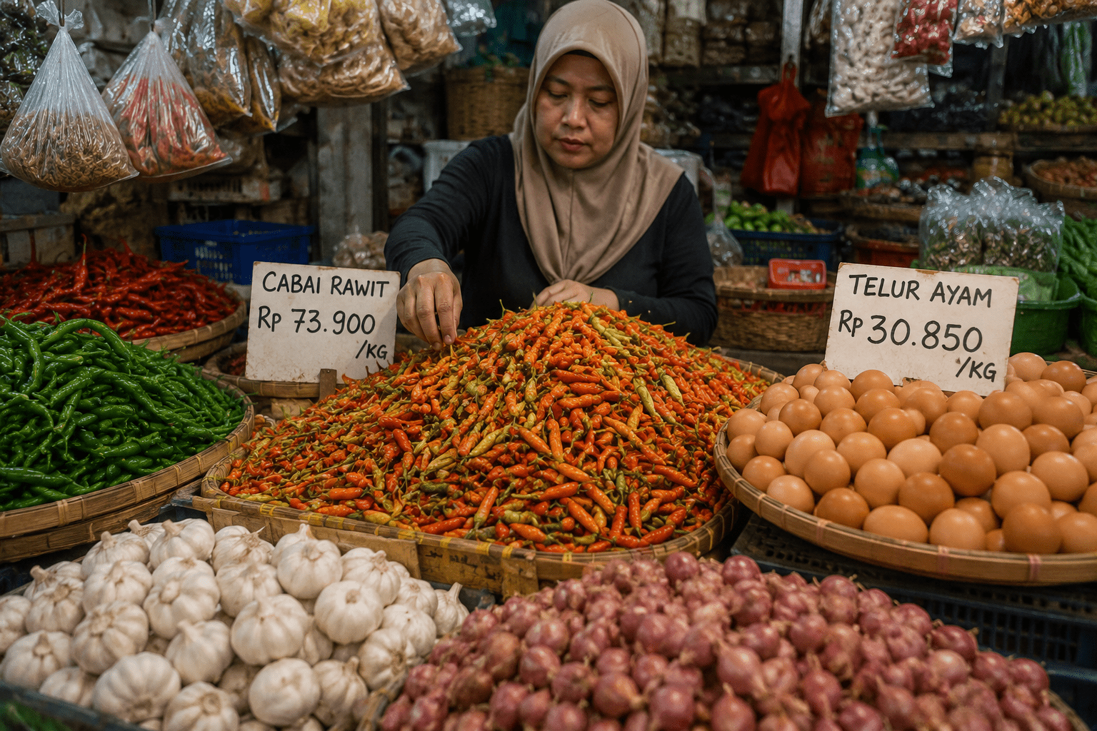 Harga Cabai Rawit Tembus Rp73.900 per Kg, Telur Ayam Masih di Atas Rp30.000