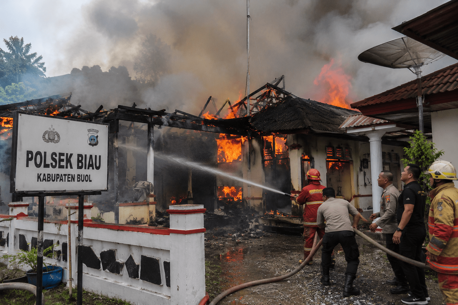 Kebakaran Hanguskan Polsek Biau Buol, Asrama dan Rumah Dinas Ikut Terbakar
