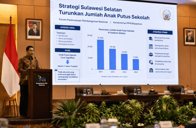 Sulsel Turunkan Jumlah Anak Putus Sekolah, Gubernur Bagikan Strategi di Forum Bappenas