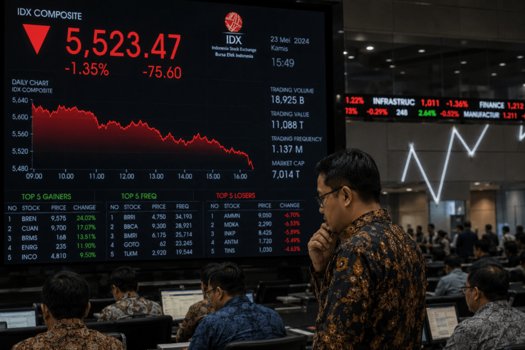 IHSG Kembali Melemah ke Kisaran 5.500, Investor Cermati Sentimen Global dan Rupiah